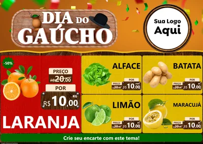 Modelo de Encarte para Encarte A4 Horizontal com o tema Dia do Gaúcho para Hortifrúti