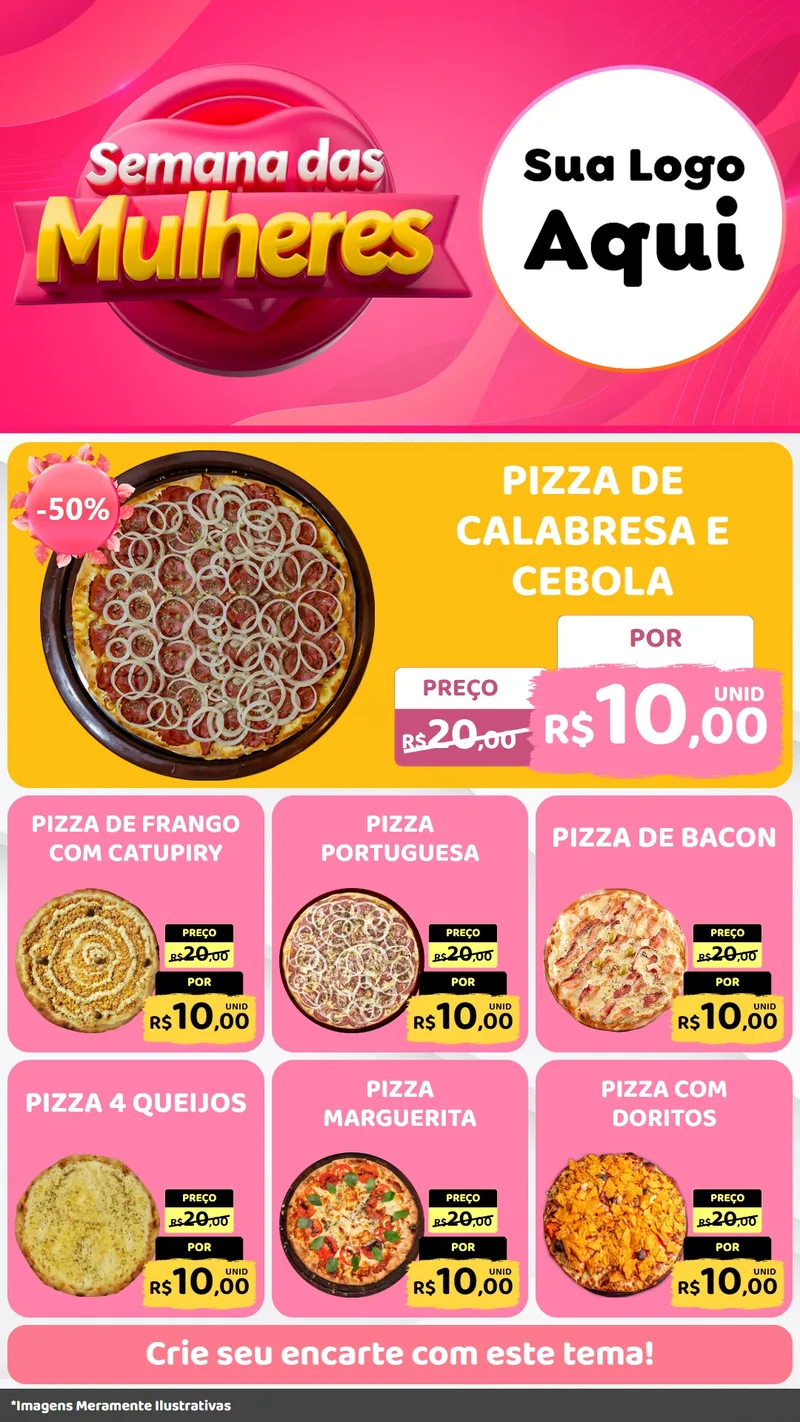 Modelo de Rede Social para Stories com o tema Semana das Mulheres para Pizzaria
