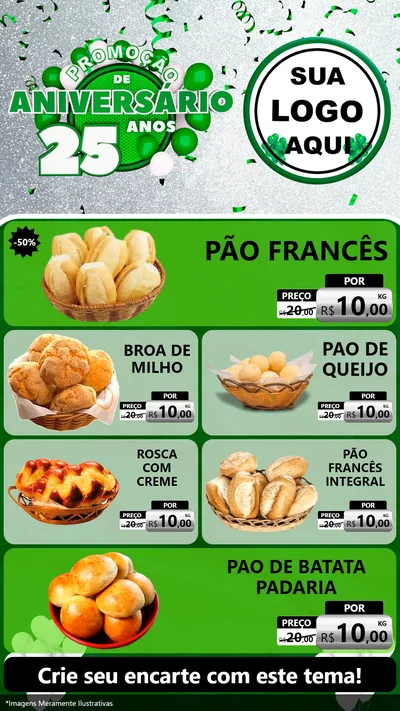 Modelo de TV para TV Vertical com o tema Promoção de Aniversário - 25 Anos para Padaria