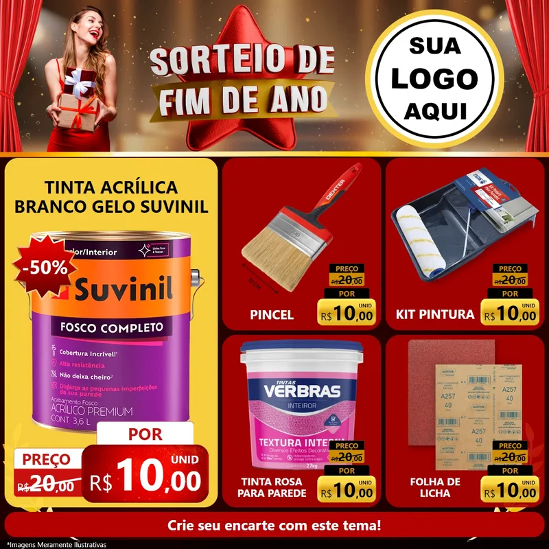 Modelo de Rede Social para Feed Facebook com o tema Sorteio de Fim de Ano para Tintas e Ferramentas