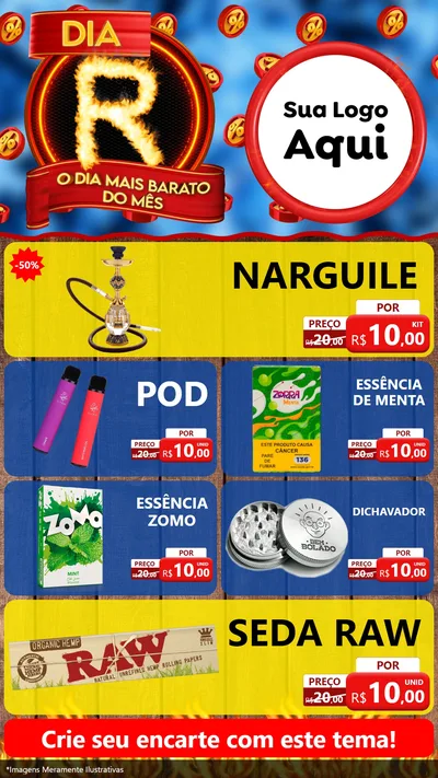 Modelo de TV para TV Vertical com o tema Dia R - O Dia Mais Barato Do Mês para Tabacaria