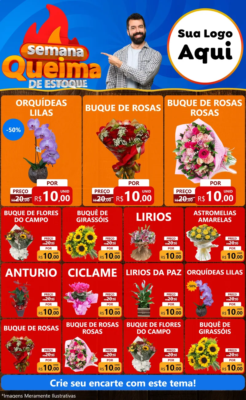 Modelo de Encarte para Encarte Grande com o tema Semana Queima de Estoque para Floricultura e jardim