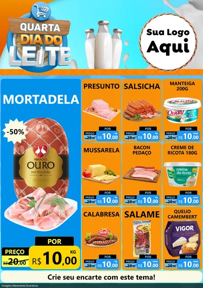 Modelo de Encarte para Encarte A4 Vertical com o tema Quarta Dia do Leite para Frios e Laticínios