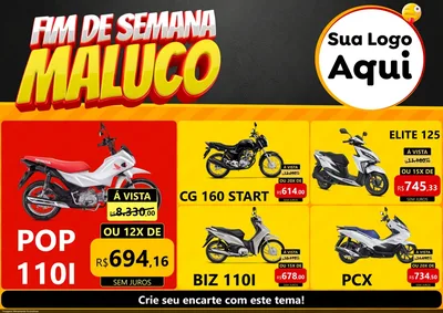 Modelo de Encarte para Encarte A4 Horizontal com o tema Final de Semana Maluco para Concessionaria de Motos