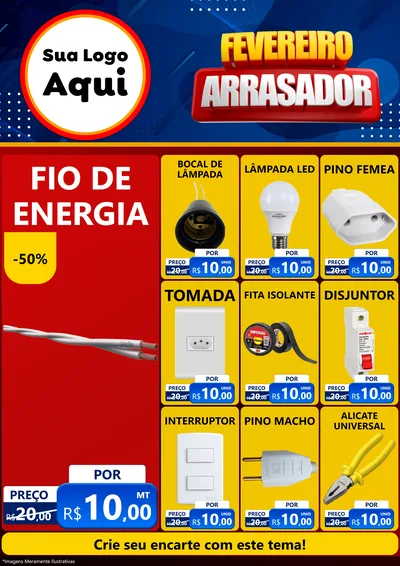 Modelo de Encarte para Encarte A4 Vertical com o tema Fevereiro Arrasador para Materiais Elétricos