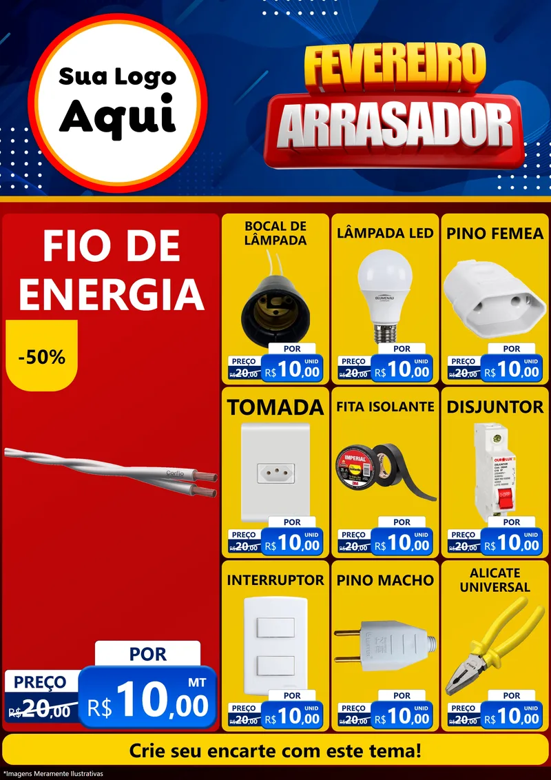 Modelo de Encarte para Encarte A4 Vertical com o tema Fevereiro Arrasador para Materiais Elétricos