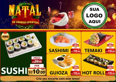 Modelo de Encarte para Encarte A4 Horizontal com o tema Natal de Grandes Ofertas para Comida japonesa