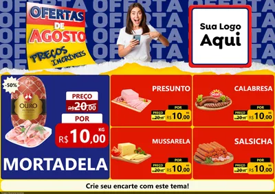Modelo de Encarte para Encarte A4 Horizontal com o tema Ofertas de Agosto - Preços Incríveis para Frios e Laticínios