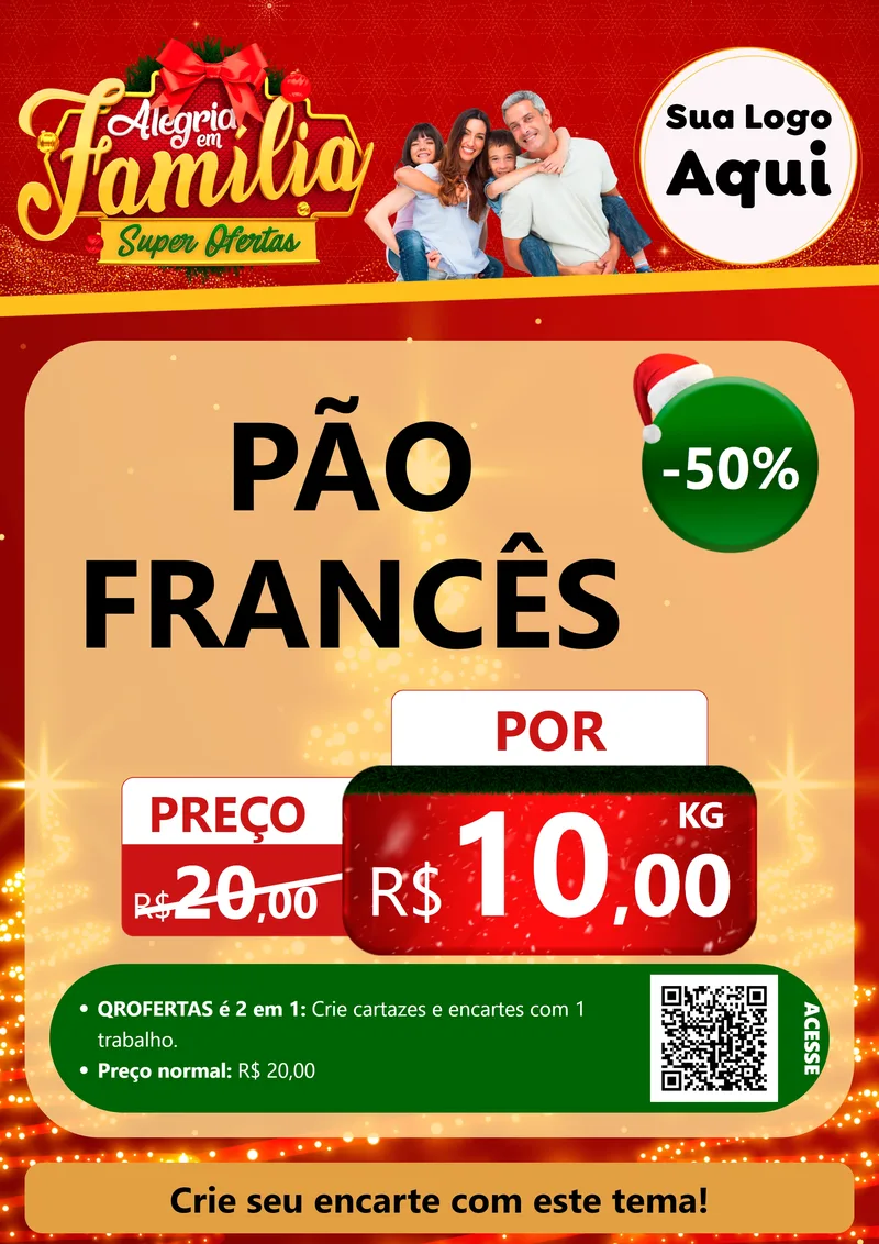 Modelo de Cartaz para Cartaz A4 Vertical com o tema Alegria em Família Super Ofertas - Natal para Padaria