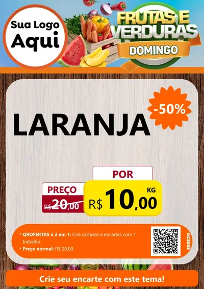 Modelo de Cartaz para Cartaz A4 Vertical com o tema Frutas e Verduras Domingo para Hortifrúti