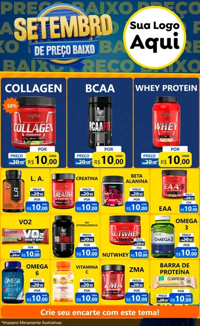 Modelo de Encarte para Encarte Grande com o tema Setembro De Preço Baixo para Suplementos alimentares