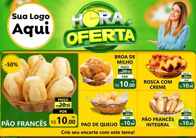 Modelo de Encarte para Encarte A4 Horizontal com o tema Hora da Oferta para Padaria