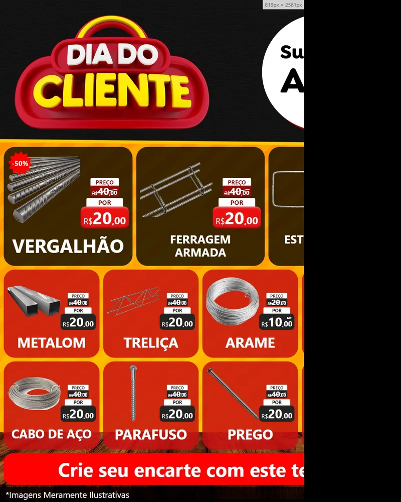Modelo de Rede Social para Feed Instagram com o tema Dia do Cliente para Ferragens