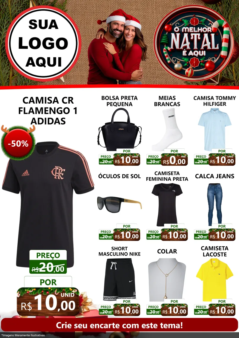Modelo de Encarte para Encarte A4 Vertical com o tema O Melhor Natal É Aqui para Roupas e acessórios