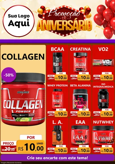 Modelo de Encarte para Encarte A4 Vertical com o tema Promoção de Aniversário para Suplementos alimentares
