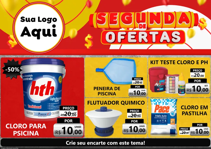 Modelo de Encarte para Encarte A4 Horizontal com o tema Segunda de Ofertas para Produtos para Piscina