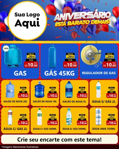Modelo de Rede Social para Feed Instagram com o tema Aniversário para Água e gás