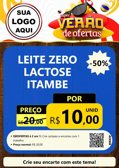 Modelo de Cartaz para Cartaz A4 Vertical com o tema Super Verão de Ofertas para Frios e Laticínios