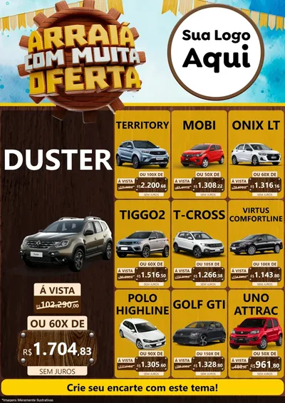 Modelo de Encarte para Encarte A4 Vertical com o tema Ofertas de São João - Junina para Concessionaria de Carros
