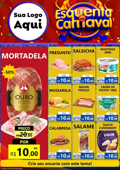 Modelo de Encarte para Encarte A4 Vertical com o tema Esquenta de Carnaval para Frios e Laticínios