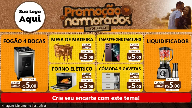 Modelo de TV para TV Horizontal com o tema Promoção Namorados para Móveis e Eletro