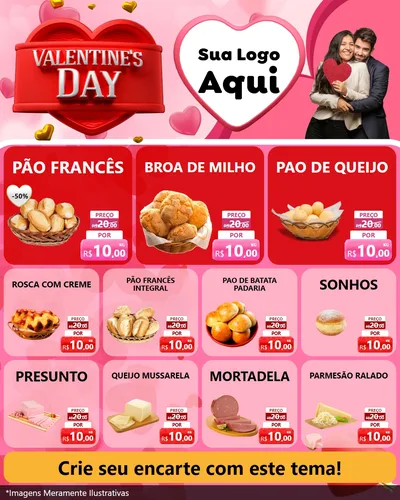 Modelo de Rede Social para Feed Instagram com o tema Valentine's Day para Padaria