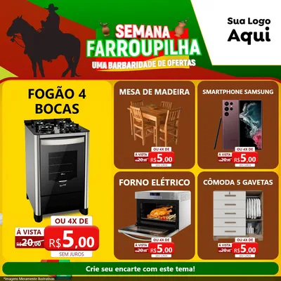 Modelo de Rede Social para Feed Facebook com o tema Semana Farroupilha - Uma Barbaridade de Ofertas para Móveis e Eletro