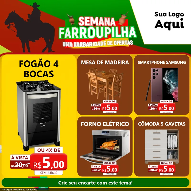 Modelo de Rede Social para Feed Facebook com o tema Semana Farroupilha - Uma Barbaridade de Ofertas para Móveis e Eletro