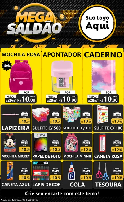 Modelo de Encarte para Encarte Grande com o tema Mega Saldão para Papelaria