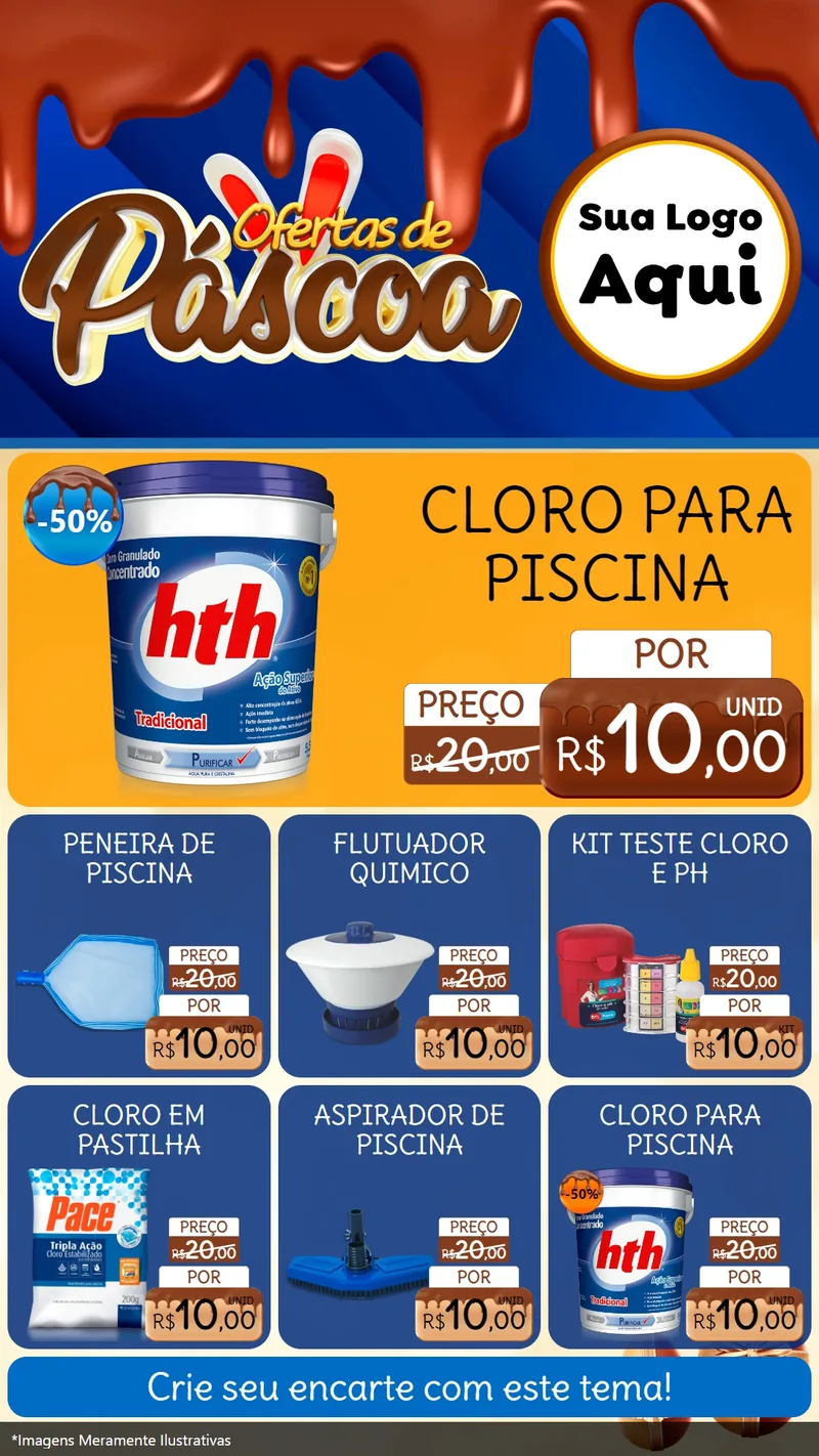 Modelo de Rede Social para Stories com o tema Ofertas de Páscoa para Produtos para Piscina