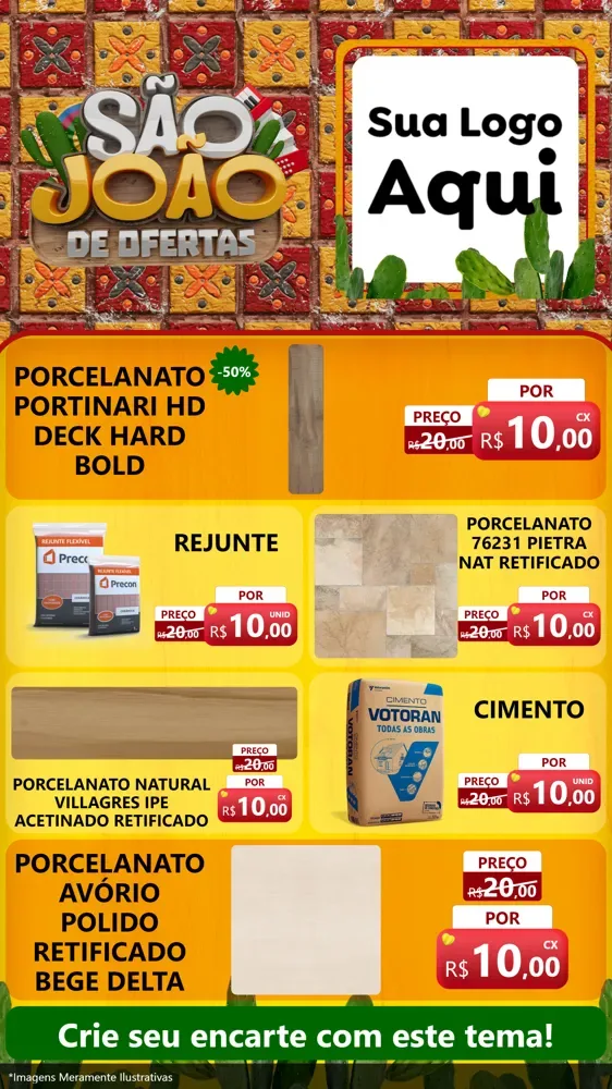 Modelo de TV para TV Vertical com o tema São João de Muitas Ofertas - Junina para Pisos e revestimentos