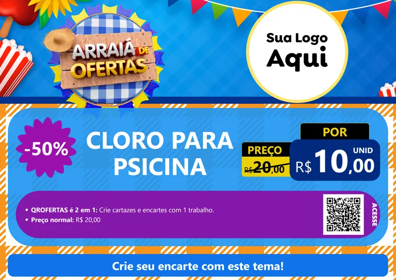 Modelo de Cartaz para Cartaz A4 Horizontal com o tema Arraiá de Ofertas para Produtos para Piscina