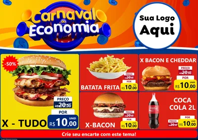 Modelo de Encarte para Encarte A4 Horizontal com o tema Carnaval da Economia para Hamburgueria