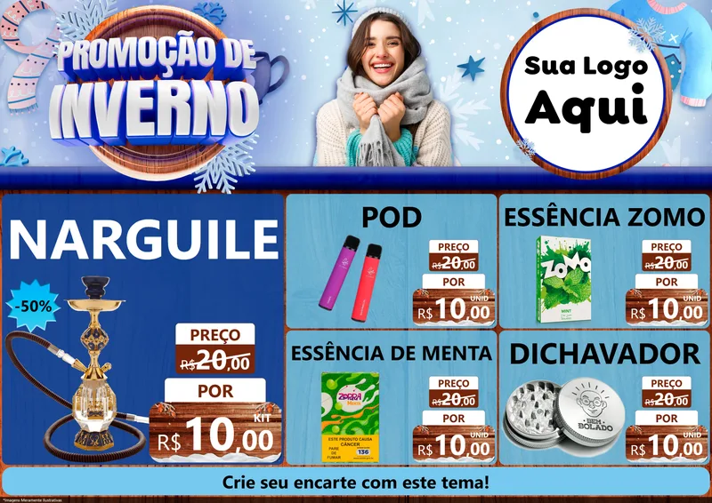 Modelo de Encarte para Encarte A4 Horizontal com o tema Promoção de Inverno para Tabacaria