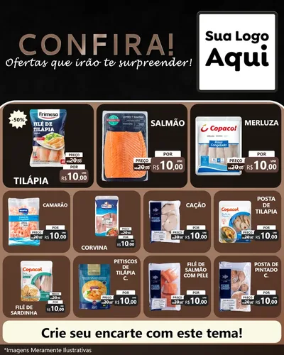 Modelo de Rede Social para Feed Instagram com o tema Confira! Ofertas que irão te surpreender! para Peixaria