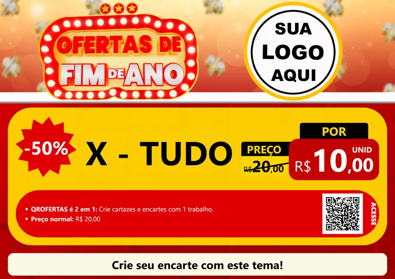 Modelo de Cartaz para Cartaz A4 Horizontal com o tema Ofertas de Fim de Ano para Hamburgueria