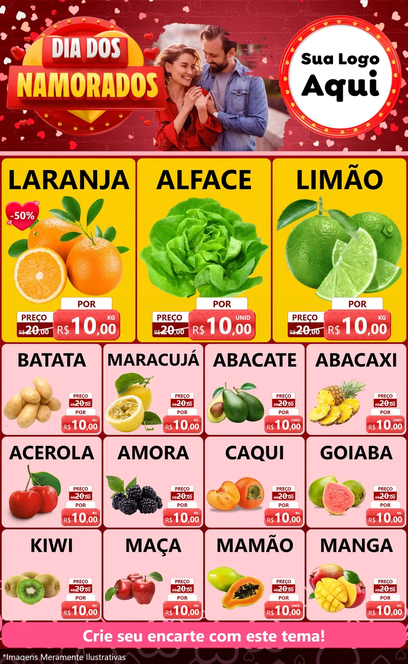 Modelo de Encarte para Encarte Grande com o tema Dia Dos Namorados para Hortifrúti