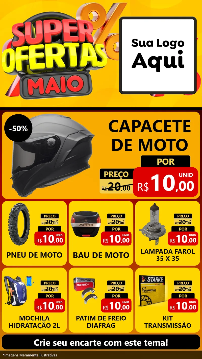Modelo de Rede Social para Stories com o tema Super Ofertas Maio para Moto peças