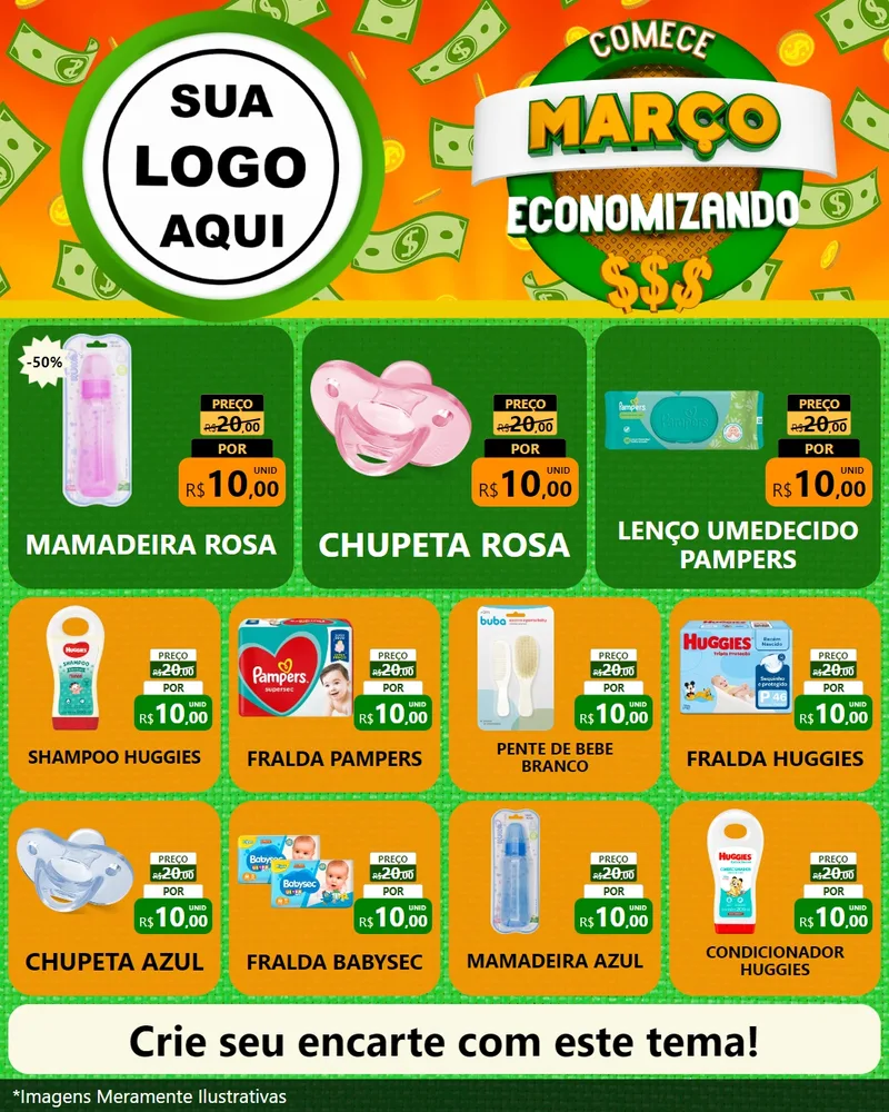 Modelo de Rede Social para Feed Instagram com o tema Comece Março Economizando para Bebês