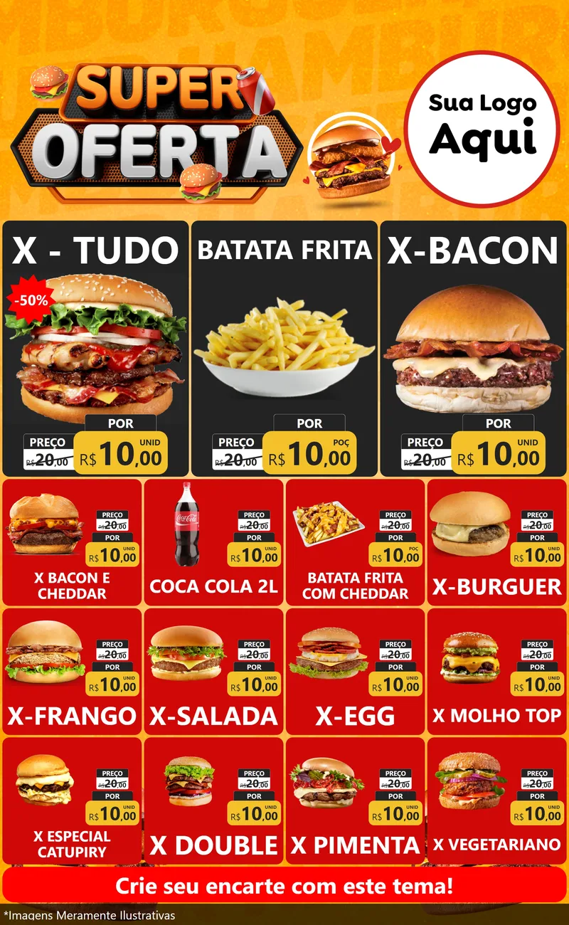 Modelo de Encarte para Encarte Grande com o tema Super Oferta - Lanches para Hamburgueria