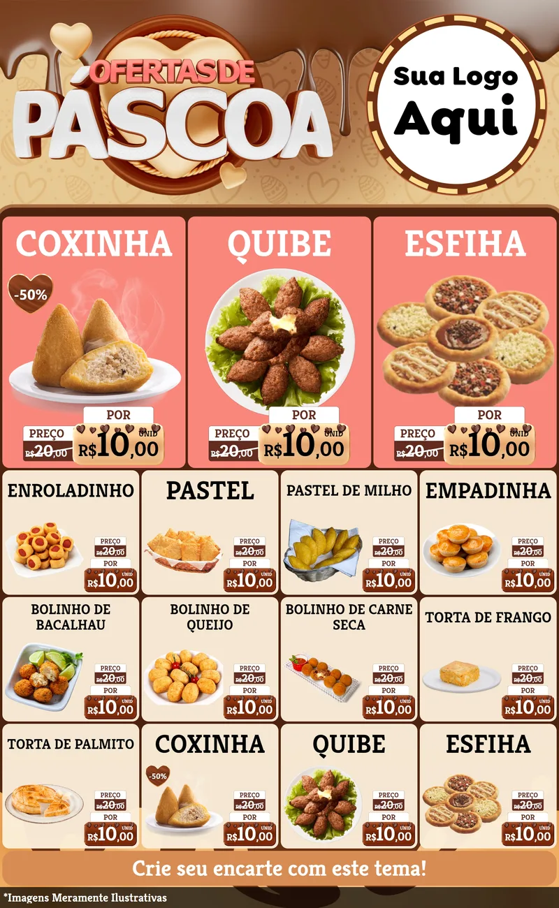 Modelo de Encarte para Encarte Grande com o tema Ofertas de Páscoa para Salgadaria