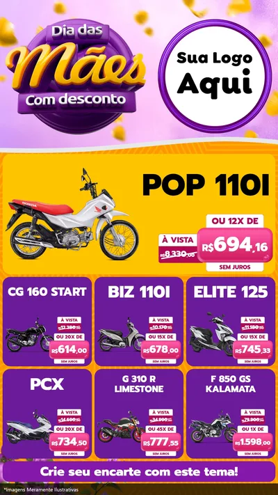 Modelo de Rede Social para Stories com o tema Dia das Mães com Desconto para Concessionaria de Motos