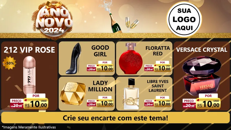 Modelo de TV para TV Horizontal com o tema Feliz Ano Novo 2027 para Perfumes