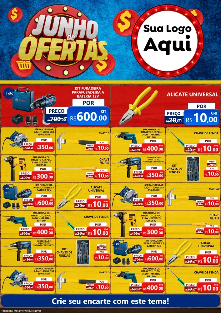 Modelo de Encarte para Encarte A4 Vertical com o tema Junho de Ofertas para Maquinas e Ferramentas