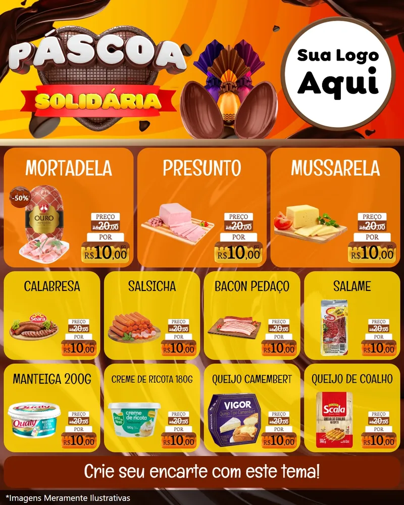 Modelo de Rede Social para Feed Instagram com o tema Páscoa Solidária para Frios e Laticínios