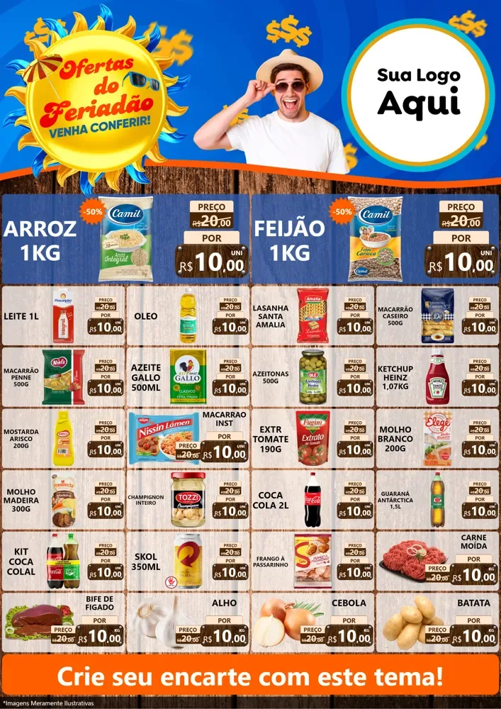Modelo de Encarte para Encarte A4 Vertical com o tema Ofertas do Feriadão para Supermercado