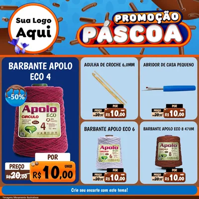 Modelo de Rede Social para Feed Facebook com o tema Promoção Páscoa para Armarinho e Aviamentos