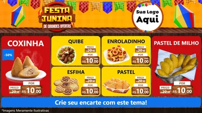 Modelo de TV para TV Horizontal com o tema Festa Junina de Grandes Ofertas para Salgadaria