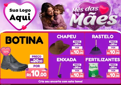 Modelo de Encarte para Encarte A4 Horizontal com o tema Mês das Mães para Agropecuária
