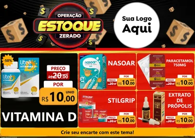 Modelo de Encarte para Encarte A4 Horizontal com o tema Operação Estoque Zerado para Farmácia
